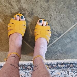 Women's Nine West Yellow Ankle-Strap Sandals